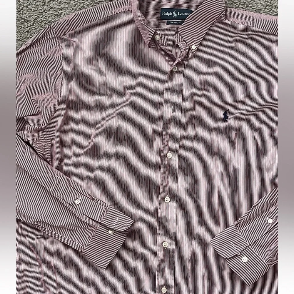 Ralph Lauren Shirt 17 Red White Red Striped Pony Button Up Long Sleeve Mens XL